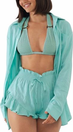Montce Swim Long Sleeve Button Down Shirt In Turquoise