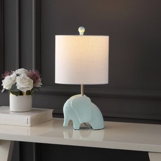 Jonathan Y Designs Koda 17.5 Eclectic Southwestern Resin/Iron Elephant LED Kids Table Lamp, Turquoise