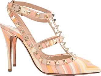 Valentino Garavani Rockstud Geometric-Print Pumps in Multicolor Leather