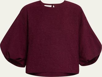Lafayette 148 New York Blouson-Sleeve Jacquard Blouse