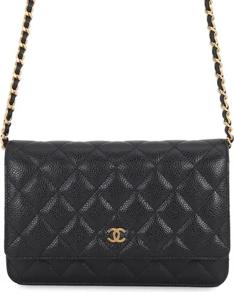 Chanel Black Grained Calfskin Chain/Shoulder Wallet (Pre-Owned)