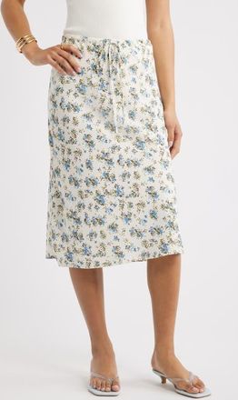 Open Edit Print Midi Skirt in Ivory- Blue Celio Rose at Nordstrom, Size X-Large