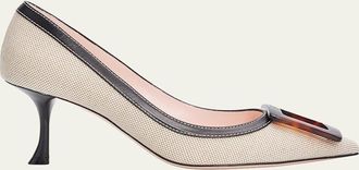 Roger Vivier 65mm Viv in the City Canvas and Leather Buckle Pumps