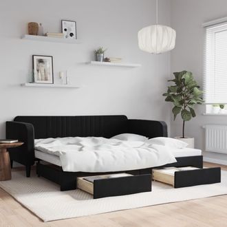 vidaXL Sof&aacute; Cama Nido Con Cajones Terciopelo Negro 100x200 Cm Vidaxl