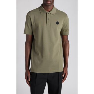 Moncler Logo Patch Cotton Polo in Dusty Olive at Nordstrom, Size Medium