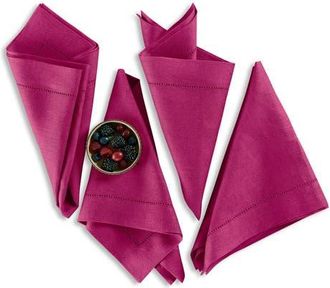 Solino Home Linen Dinner Napkins Set of 4, 20 x 20 Inch for Dining Table, Holiday and Everyday Table Decor - Medium Weight Hemstitch in Festive