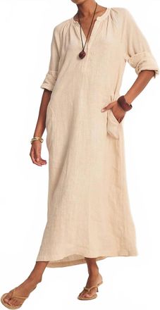 Velvet Dakota Linen V-Neck Dress In Sand Castle