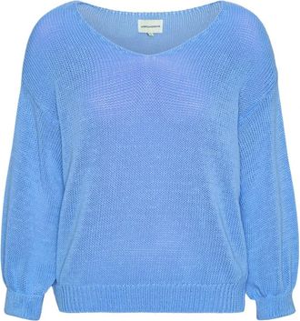 Americandreams Milana LS Light Cotton Knit - Dames - V-hals truien - Blauw - M - Katoen - Truien & Vesten