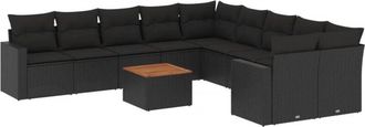 vidaXL Set De Sof&aacute;s De Jard&iacute;n 11 Pzas Y Cojines Rat&aacute;n Sint&eacute;tico Negro Vidaxl