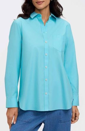 Foxcroft Non-Iron Boyfriend Button-Up Shirt in Capri Blue at Nordstrom, Size 12
