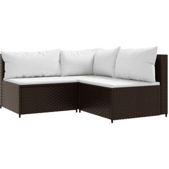 vidaXL Set Muebles De Jard&iacute;n 3 Piezas Y Cojines Rat&aacute;n Sint&eacute;tico Marr&oacute;n Vidaxl