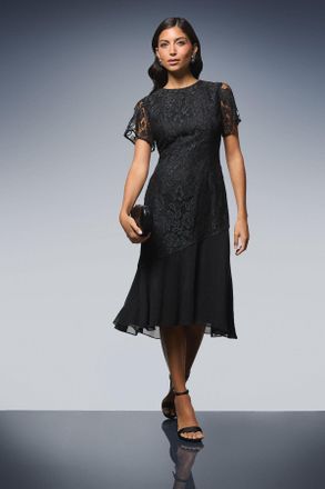 Wallis Womens Sleeveless Lace Asymmetric Midi Dress - Black Cotton - Size 10 UK