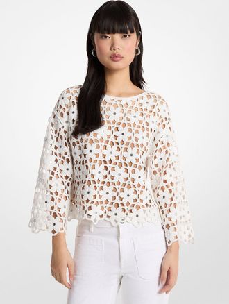 Michael Kors Mirror-Embellished Floral Crochet Top