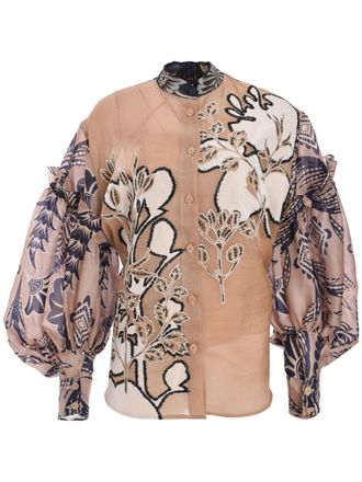 Biyan Organza blouse met print - Beige