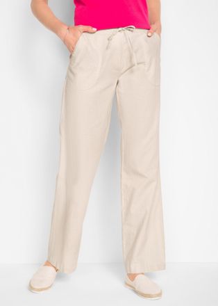 Bonprix Leinenhose BONPRIX, Damen, Gr. 36, N-Gr, beige (kieselbeige), Web, Obermaterial: 55% Leinen, 45% Baumwolle, unifarben, loose fit lang, Hosen Leinenhos