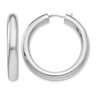 Diamond2Deal Sterling Silver 5x35mm Half Round Tube Hoop Earrings