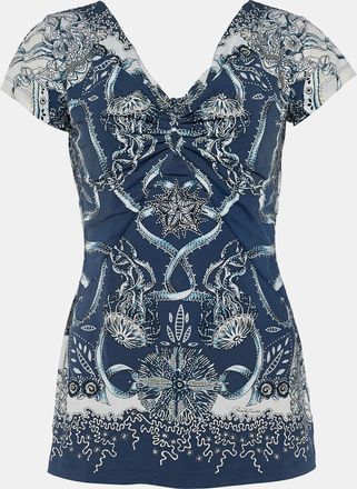 Roberto Cavalli Navy Blue Printed Synthetic Top