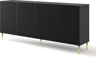 AKL FURNITURE Cómoda efecto madera Negro y Dorado LED