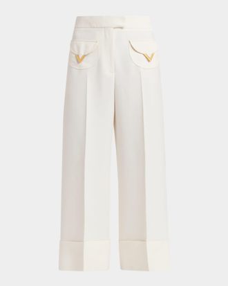 Valentino Garavani V-Logo Pocket Wide-Leg Crop Pants