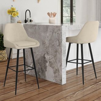 IDMarket Lote De 2 Taburetes De Bar Thalya De Terciopelo Beige Con Medio Reposabrazos
