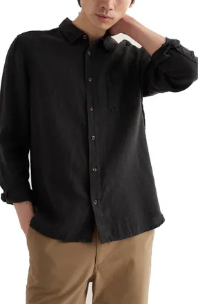 Seasalt Cornwall Curator Linen Button-Up Shirt in Onyx at Nordstrom, Size Xx-Large