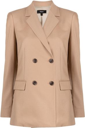 Theory double-breasted flannel blazer - women - Virgin Wool/Cupro - 4 - Brown