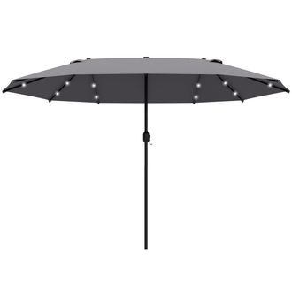 OUTSUNNY 4.4m Double-Sided Sun Umbrella Patio Parasol Solar Lights Dark Grey | TJ Hughes