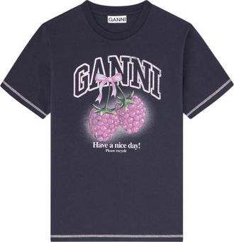 Ganni Black Crew Neck Graphic Print T-Shirt
