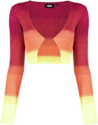 GCDS Roze Lurex Gradi&euml;nt Mini Cardigan - Dames - Vesten - Veelkleurig - L - Polyester - Truien & Vesten
