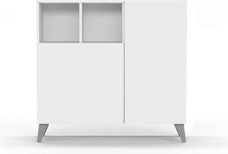 HERDASA Herdasa - Recibidor Zapatero 2 Puertas En Blanco Patas En Gris. 87 Cm (alto) X 90 Cm (ancho) X 27 Cm (prof.)