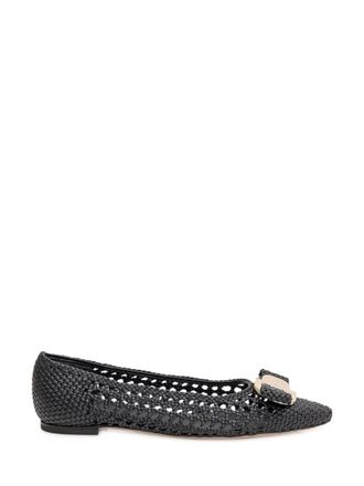 Ferragamo Black Woven Ballet Flats