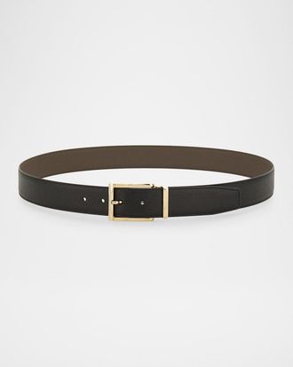 Ferragamo Men & apos;s Reversible Hammered Leather Rectangle-Buckle Belt