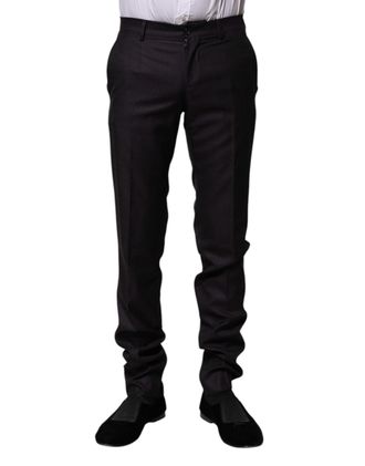 Dolce & Gabbana Mens Black Wool Patterned Formal Pants Virgin Silk