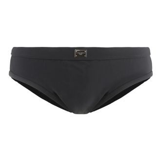 Dolce & Gabbana Badmode, Heren, Zwart, M, Nylon, Swim Briefs met Hoog Uitgesneden Pijp en Label
