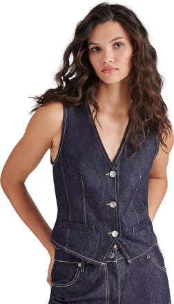 Steve Madden Selene Vest Womens Blue Denim Cotton Button Front PALL500