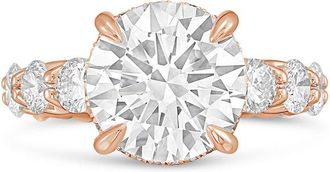 Diana M. Jewels 18kt rose gold lab grown 6ct Lab Grown Round Diamond Halo Ring with Diamond Accents