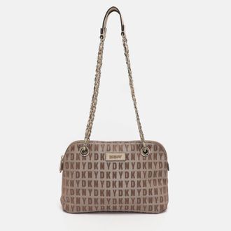 DKNY Dkny Beige Signature Canvas Shoulder Bag