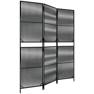vidaXL Room Divider 3 Panels Black Poly Rattan vidaXL