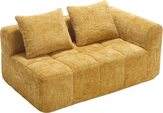 STILVORA Sof&aacute; Recto 2 Plazas Con Chaise Longue Y Bolsillos Laterales, Coj&iacute;n Incluido, Confort Suave En Chenilla Amarilla