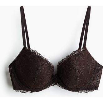 H&M Embroidered Push-up Bra in Dark Brown at Nordstrom, Size 34A
