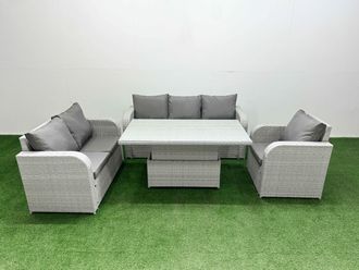 Fimous Patio PE Wicker 6 Seater Outdoor Rattan Furniture Sofa Sets w/ Adjustable Lifting Dining or Coffee Table Reclining Chair Loveseat Sofa 3
