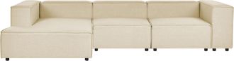 Beliani Beliani - Sof&aacute; Esquinero 3 Plazas De Lino Beige Negro Derecho Modular Aprica