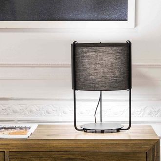 Faro Barcelona Faro Drum - L&aacute;mparas De Mesa L&aacute;mpara De Mesa Cil&iacute;ndrica Gris, E27