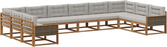 vidaXL Conjunto De Sof&aacute;s De Exterior 10 Uds. Natural Y Gris Claro Vidaxl