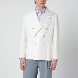 Tagliatore White double-breasted linen-blend jacket