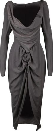 Vivienne Westwood Kleedjes, Dames, Grijs, L, Polyester, Panther Draped Midi Jurk