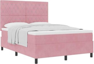 vidaXL Box Spring Bed with Mattress Pink 140 x 190 cm Fabric vidaXL