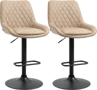 HOMCOM Bar Stools Set of 2 - Adjustable Bar Chairs 360&deg; Swivel for Kitchen Khaki | TJ Hughes