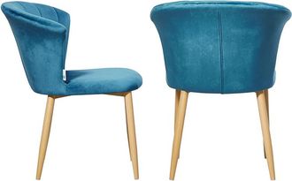 Life Interiors Life Interiors - Juego De 2 Sillas De Comedor Elsa De Terciopelo - Sillas De Comedor Modernas Tapizadas Con Patas De Madera - Azul
