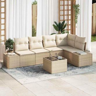vidaXL Vidaxl - Conjunto De Sof&aacute; De Jard&iacute;n Con Coj&iacute;n 6 Pcs Beige, Crema